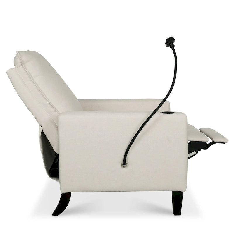 Fauteuil inclinable beige 3 positions avec support pour téléphone, porte-gobelet et pochette latérale, 1 place