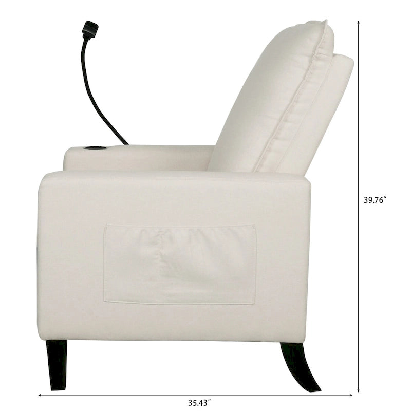Fauteuil inclinable beige 3 positions avec support pour téléphone, porte-gobelet et pochette latérale, 1 place
