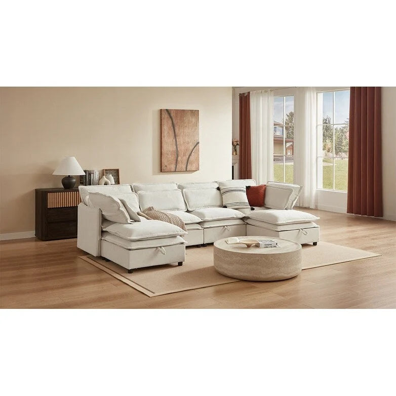 Canapé-lit beige avec coussins en mousse haute densité, 3 places assises, 2 couchages