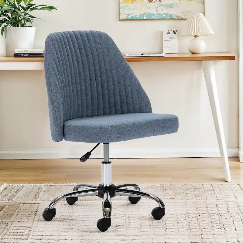 Chaise de bureau pivotante sans accoudoirs en tissu capitonné, rose/bleu/jaune/vert/noir/gris, avec hauteur réglable et dossier incurvé, pour 1 personne
