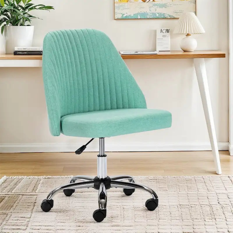 Chaise de bureau pivotante sans accoudoirs en tissu capitonné, rose/bleu/jaune/vert/noir/gris, avec hauteur réglable et dossier incurvé, pour 1 personne