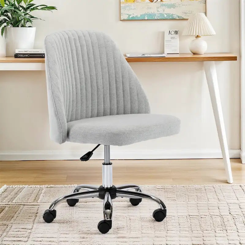 Chaise de bureau pivotante sans accoudoirs en tissu capitonné, rose/bleu/jaune/vert/noir/gris, avec hauteur réglable et dossier incurvé, pour 1 personne