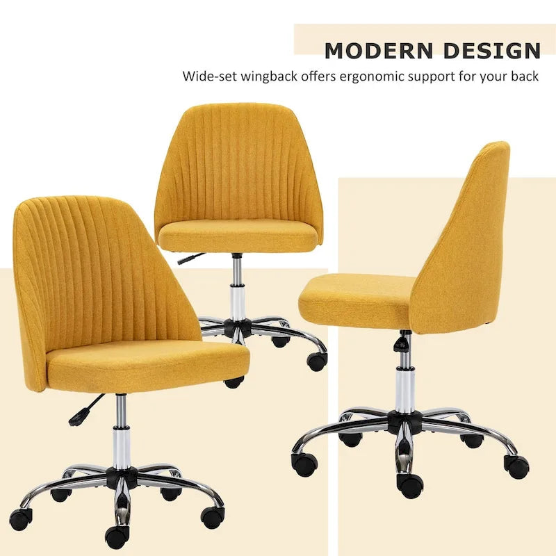Chaise de bureau pivotante sans accoudoirs en tissu capitonné, rose/bleu/jaune/vert/noir/gris, avec hauteur réglable et dossier incurvé, pour 1 personne
