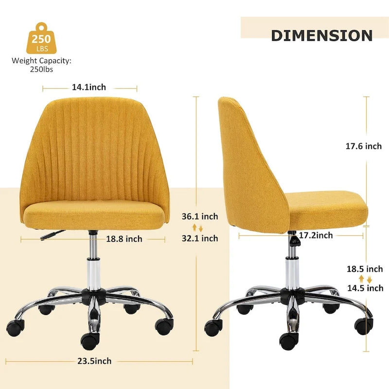 Chaise de bureau pivotante sans accoudoirs en tissu capitonné, rose/bleu/jaune/vert/noir/gris, avec hauteur réglable et dossier incurvé, pour 1 personne