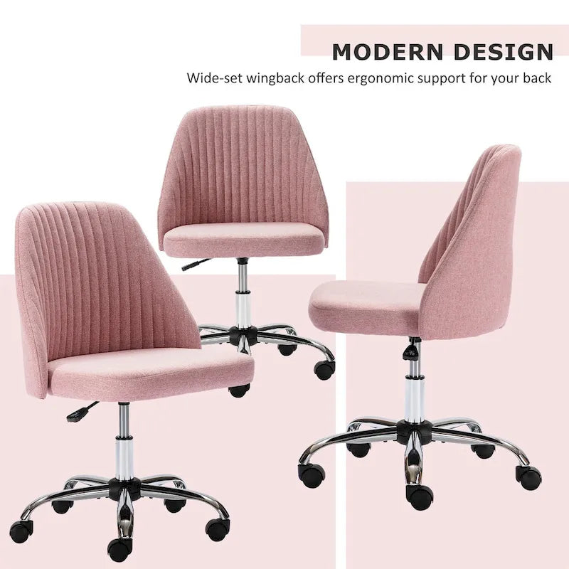 Chaise de bureau pivotante sans accoudoirs en tissu capitonné, rose/bleu/jaune/vert/noir/gris, avec hauteur réglable et dossier incurvé, pour 1 personne