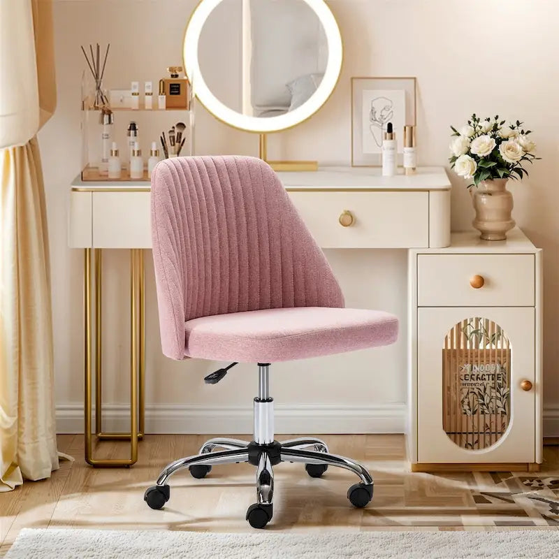 Chaise de bureau pivotante sans accoudoirs en tissu capitonné, rose/bleu/jaune/vert/noir/gris, avec hauteur réglable et dossier incurvé, pour 1 personne