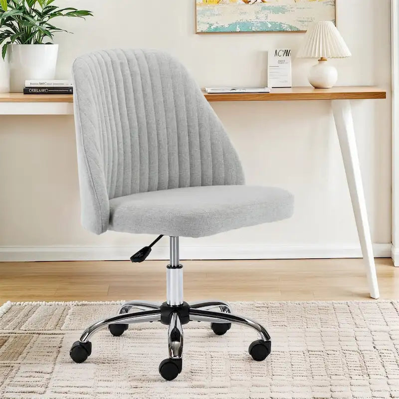 Chaise de bureau pivotante sans accoudoirs en tissu capitonné, rose/bleu/jaune/vert/noir/gris, avec hauteur réglable et dossier incurvé, pour 1 personne