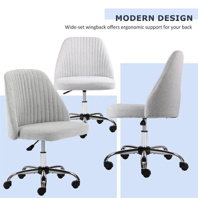 Chaise de bureau pivotante sans accoudoirs en tissu capitonné, rose/bleu/jaune/vert/noir/gris, avec hauteur réglable et dossier incurvé, pour 1 personne
