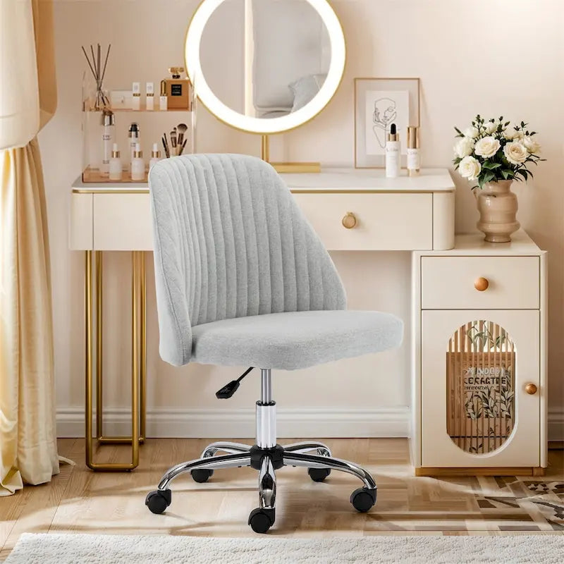 Chaise de bureau pivotante sans accoudoirs en tissu capitonné, rose/bleu/jaune/vert/noir/gris, avec hauteur réglable et dossier incurvé, pour 1 personne