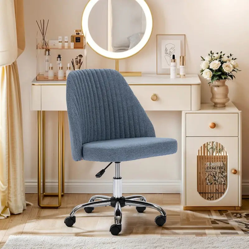 Chaise de bureau pivotante sans accoudoirs en tissu capitonné, rose/bleu/jaune/vert/noir/gris, avec hauteur réglable et dossier incurvé, pour 1 personne