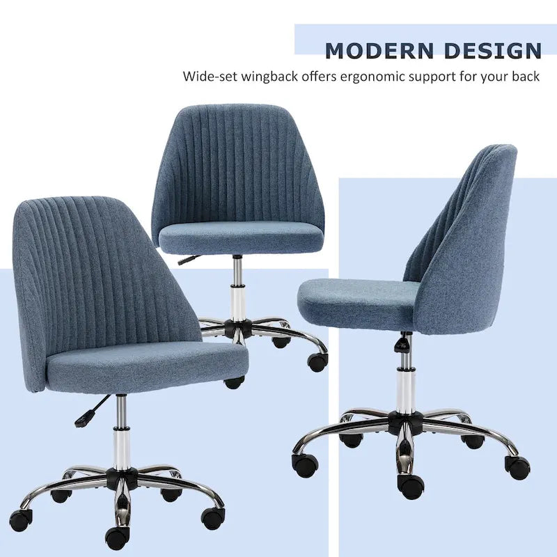 Chaise de bureau pivotante sans accoudoirs en tissu capitonné, rose/bleu/jaune/vert/noir/gris, avec hauteur réglable et dossier incurvé, pour 1 personne
