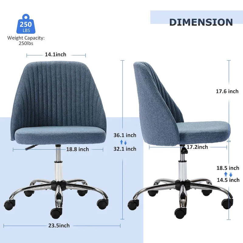 Chaise de bureau pivotante sans accoudoirs en tissu capitonné, rose/bleu/jaune/vert/noir/gris, avec hauteur réglable et dossier incurvé, pour 1 personne