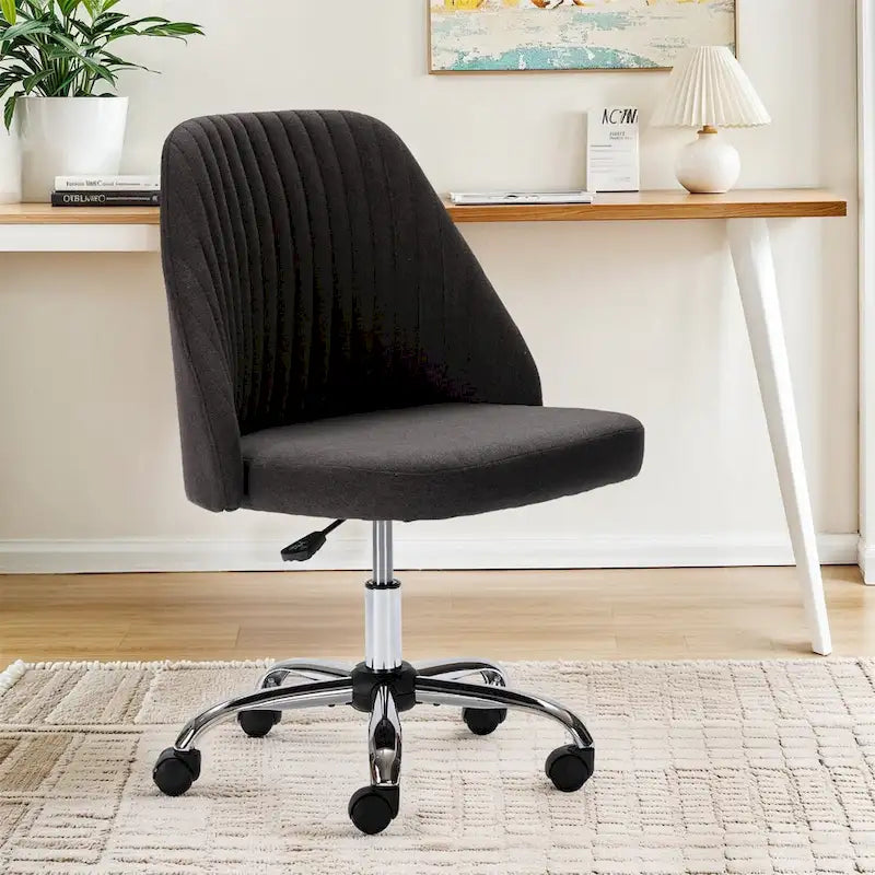 Chaise de bureau pivotante sans accoudoirs en tissu capitonné, rose/bleu/jaune/vert/noir/gris, avec hauteur réglable et dossier incurvé, pour 1 personne