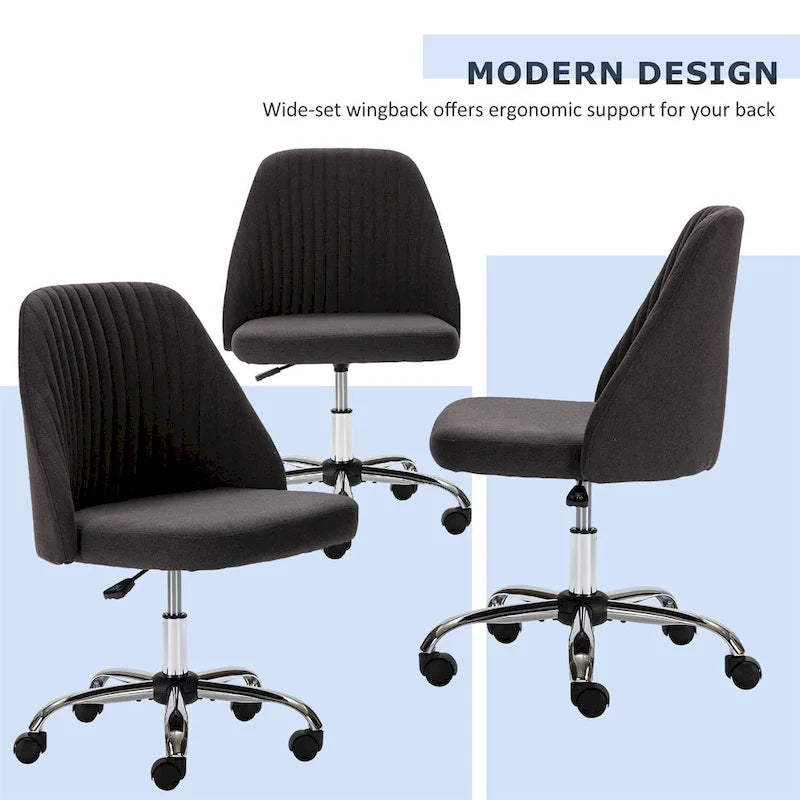Chaise de bureau pivotante sans accoudoirs en tissu capitonné, rose/bleu/jaune/vert/noir/gris, avec hauteur réglable et dossier incurvé, pour 1 personne