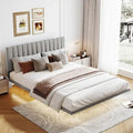 Lit plateforme Queen Size en velours gris/beige/rose avec capteur de mouvement, design flottant et tête de lit, pour 2 personnes