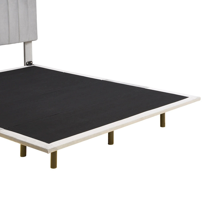 Lit plateforme Queen Size en velours gris/beige/rose avec capteur de mouvement, design flottant et tête de lit, pour 2 personnes