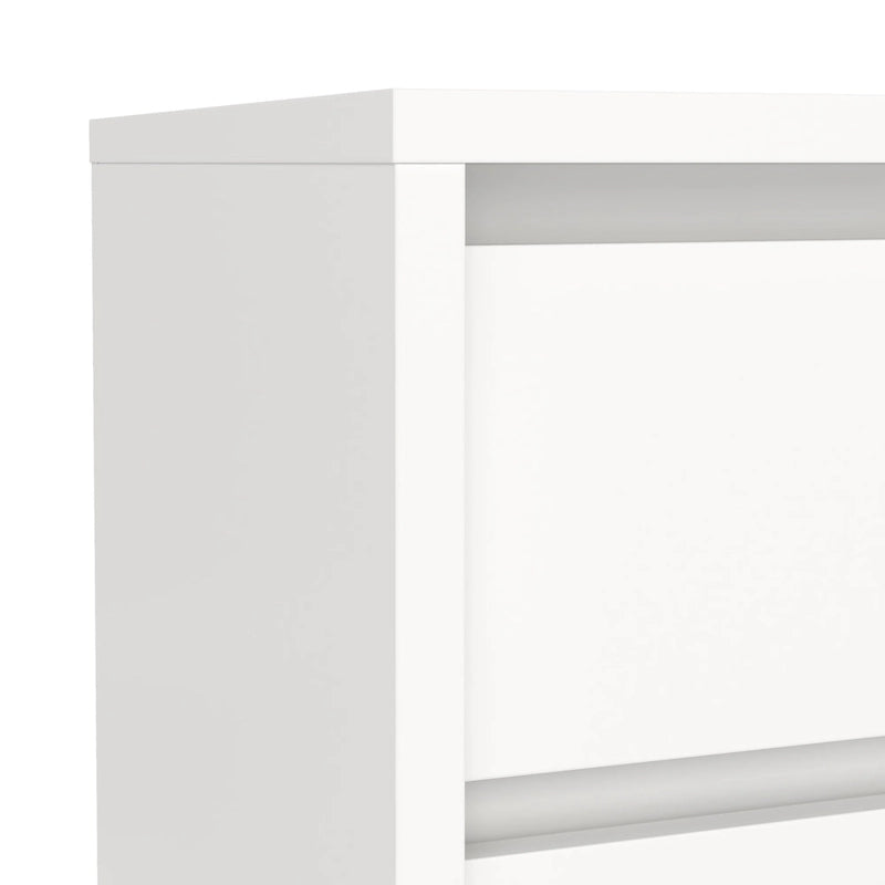 Table de chevet scandinave blanche/hickory et blanc lustré à 2 tiroirs sans poignée et glissières en métal