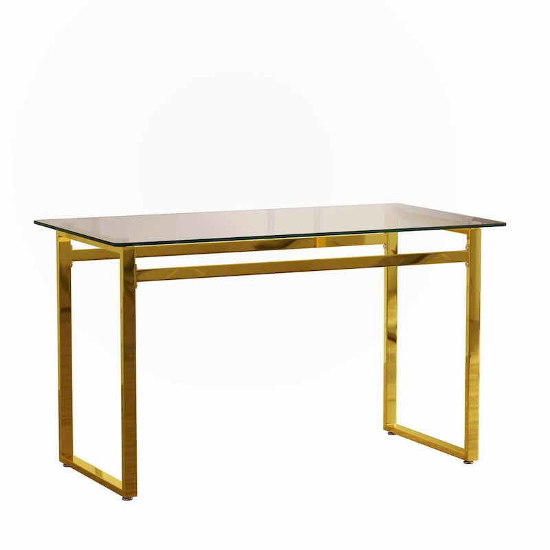 Table à manger rectangulaire dorée en verre trempé avec pieds en métal, 4 à 6 places