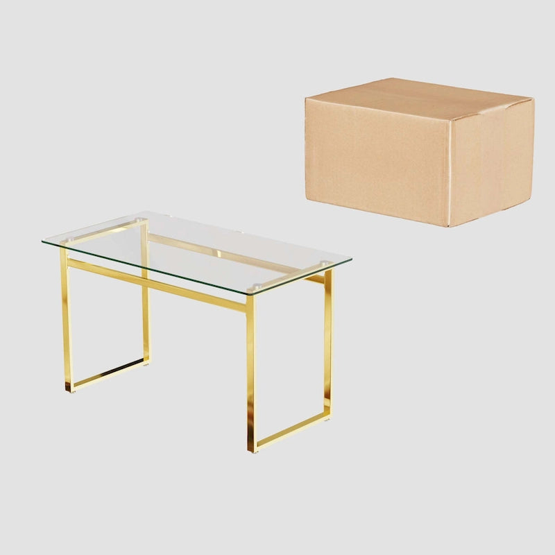 Table à manger rectangulaire dorée en verre trempé avec pieds en métal, 4 à 6 places