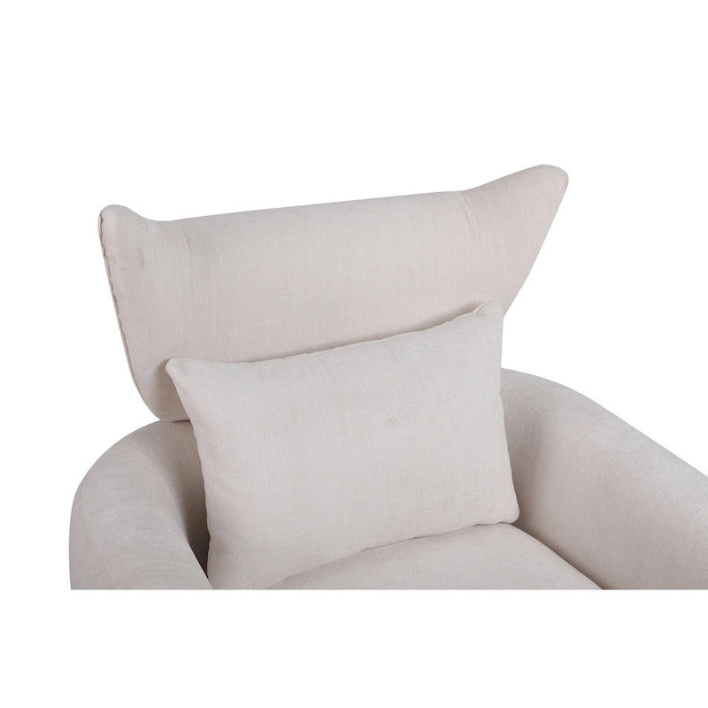 Fauteuil d'appoint pivotant à 360° mi-siècle bleu/beige/rose avec dossier enveloppant et piètement en métal doré, 1 place