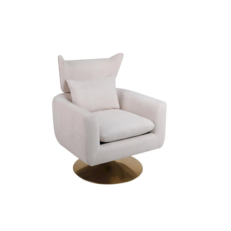 Fauteuil d'appoint pivotant à 360° mi-siècle bleu/beige/rose avec dossier enveloppant et piètement en métal doré, 1 place