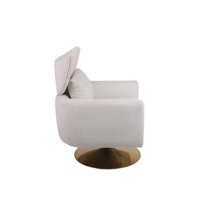 Fauteuil d'appoint pivotant à 360° mi-siècle bleu/beige/rose avec dossier enveloppant et piètement en métal doré, 1 place