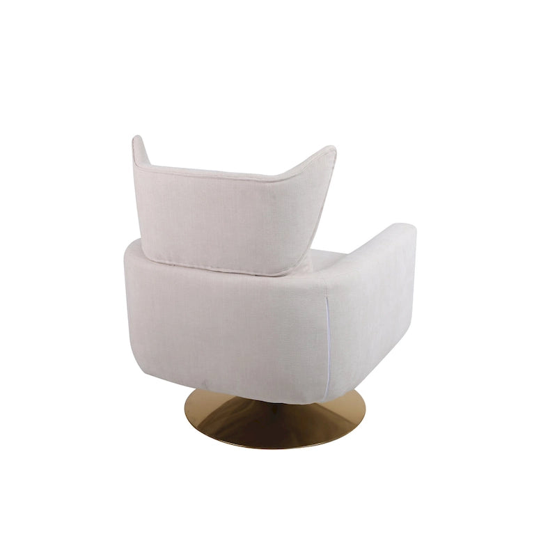 Fauteuil d'appoint pivotant à 360° mi-siècle bleu/beige/rose avec dossier enveloppant et piètement en métal doré, 1 place