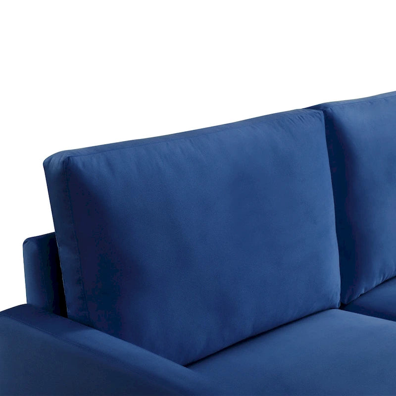 Canapé en velours de style Mid-Century avec accoudoirs carrés et pieds en bois d'eucalyptus, 3 places, Noir/Gris/Beige/Bleu