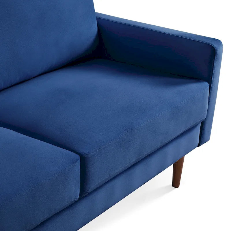 Canapé en velours de style Mid-Century avec accoudoirs carrés et pieds en bois d'eucalyptus, 3 places, Noir/Gris/Beige/Bleu