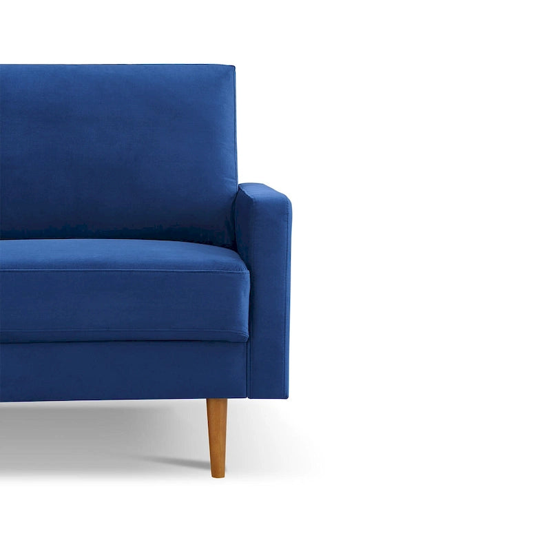 Canapé en velours de style Mid-Century avec accoudoirs carrés et pieds en bois d'eucalyptus, 3 places, Noir/Gris/Beige/Bleu