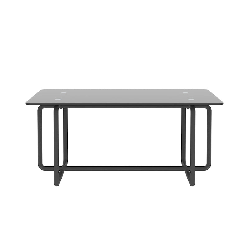 Table basse rectangulaire en verre trempé noir avec pieds métalliques réglables