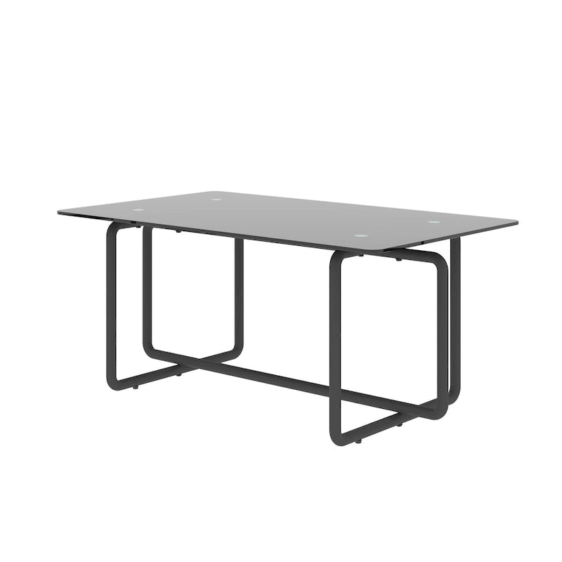 Table basse rectangulaire en verre trempé noir avec pieds métalliques réglables