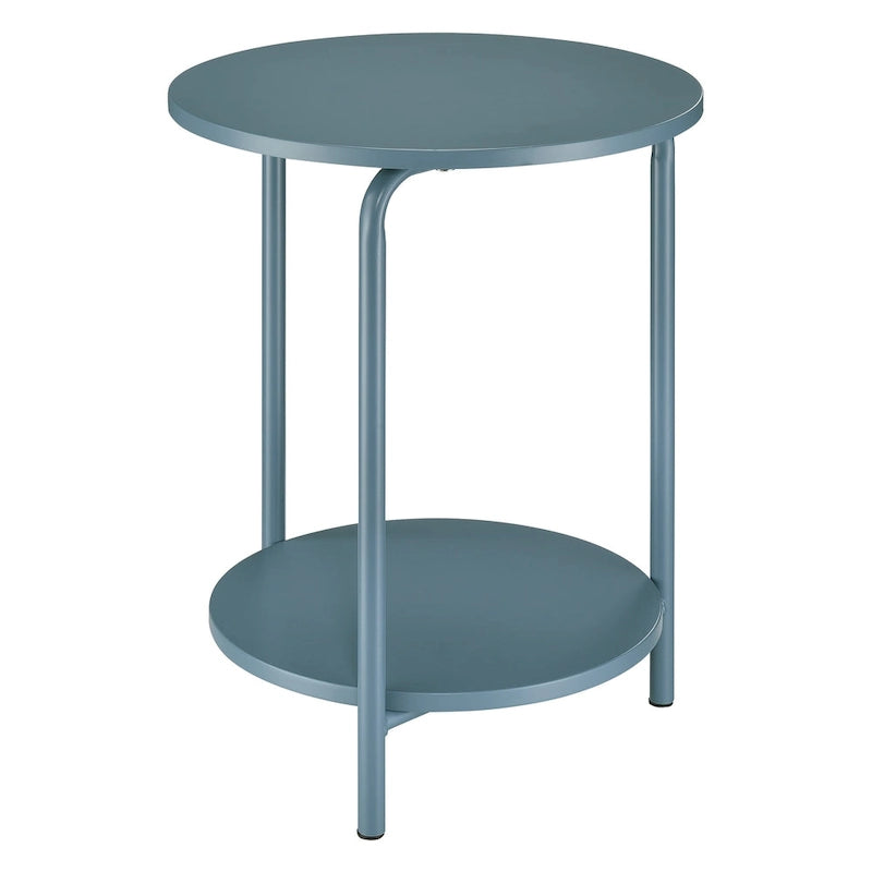 Table d'appoint en métal bleu à 2 étagères avec plateau en pierre bleue