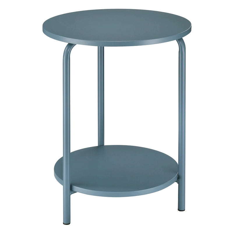 Table d'appoint en métal bleu à 2 étagères avec plateau en pierre bleue