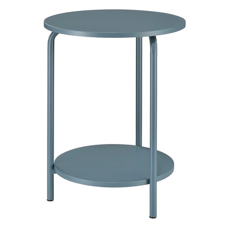 Table d'appoint en métal bleu à 2 étagères avec plateau en pierre bleue