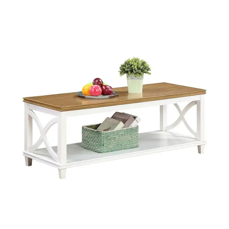 Table basse X-Frame avec étagère inférieure, Bois flotté/Blanc, Expresso, Noir