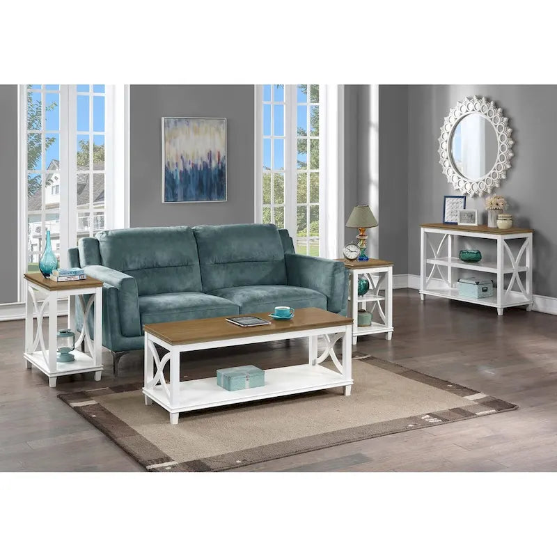 Table basse X-Frame avec étagère inférieure, Bois flotté/Blanc, Expresso, Noir