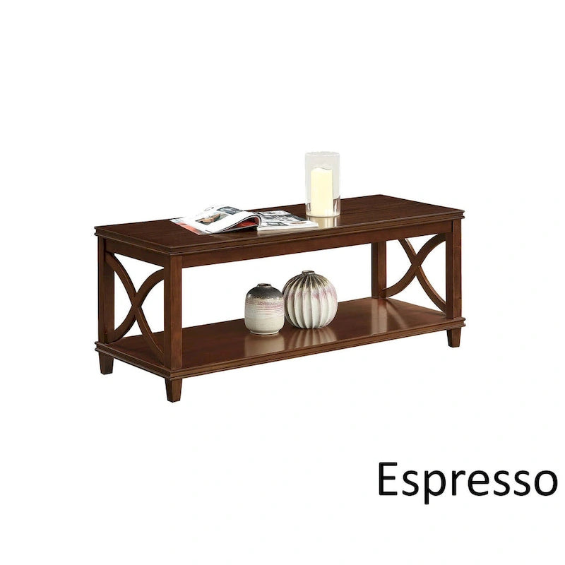Table basse X-Frame avec étagère inférieure, Bois flotté/Blanc, Expresso, Noir