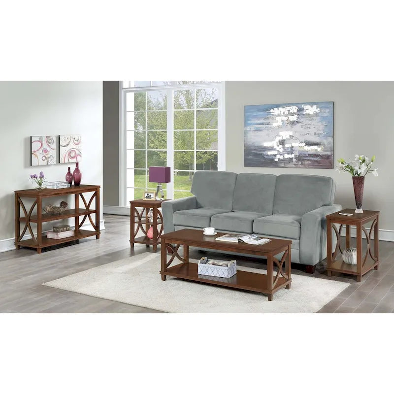 Table basse X-Frame avec étagère inférieure, Bois flotté/Blanc, Expresso, Noir