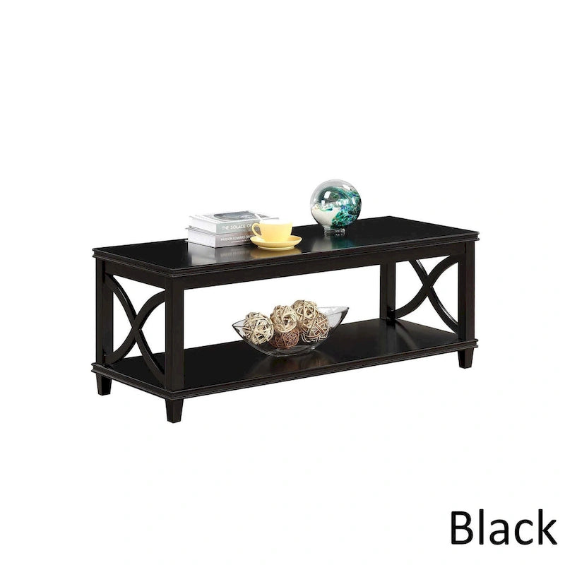 Table basse X-Frame avec étagère inférieure, Bois flotté/Blanc, Expresso, Noir