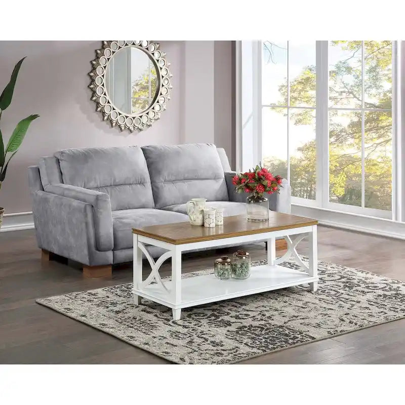 Table basse X-Frame avec étagère inférieure, Bois flotté/Blanc, Expresso, Noir