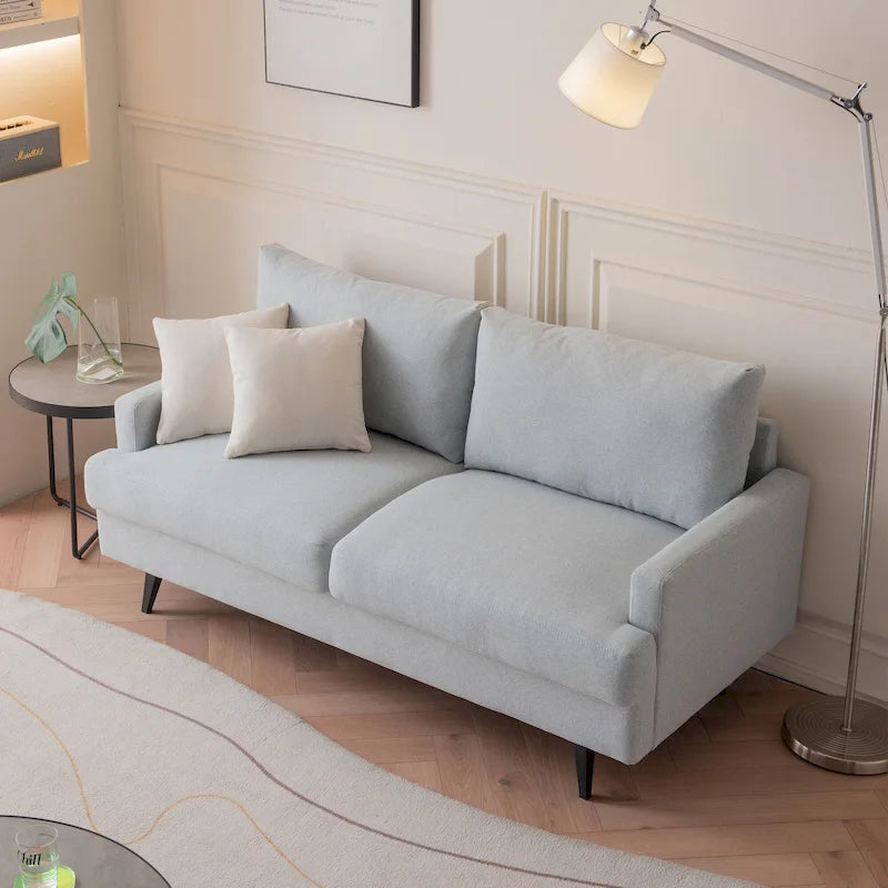 Causeuse moderne en lin avec pieds en métal et mousse haute densité, 2 places, jaune/gris/émeraude/beige