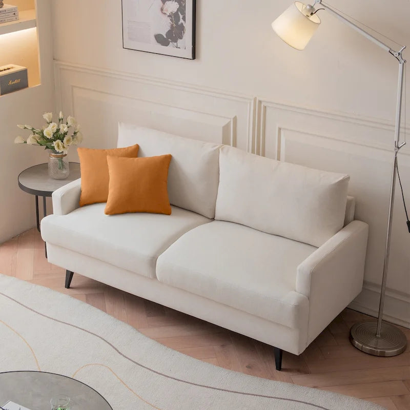 Causeuse moderne en lin avec pieds en métal et mousse haute densité, 2 places, jaune/gris/émeraude/beige