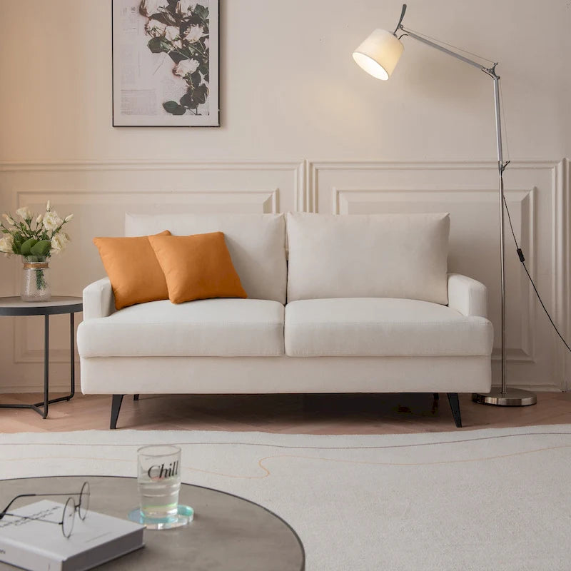 Causeuse moderne en lin avec pieds en métal et mousse haute densité, 2 places, jaune/gris/émeraude/beige
