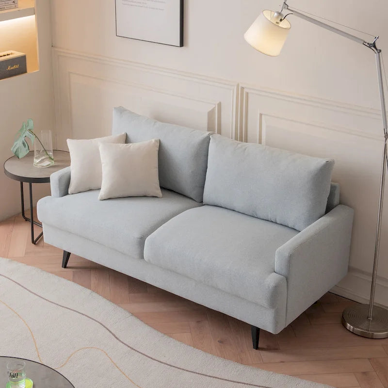 Causeuse moderne en lin avec pieds en métal et mousse haute densité, 2 places, jaune/gris/émeraude/beige