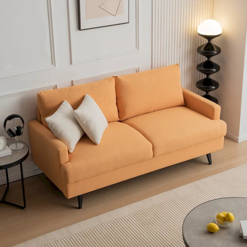 Causeuse moderne en lin avec pieds en métal et mousse haute densité, 2 places, jaune/gris/émeraude/beige