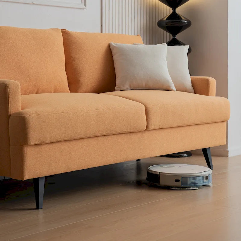 Causeuse moderne en lin avec pieds en métal et mousse haute densité, 2 places, jaune/gris/émeraude/beige