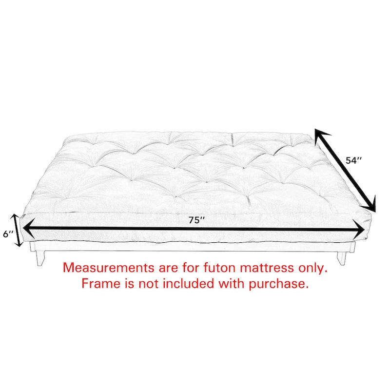 Matelas futon capitonné grand format 6 po, certifié CertiPUR-US, 16 couleurs, matelas seulement