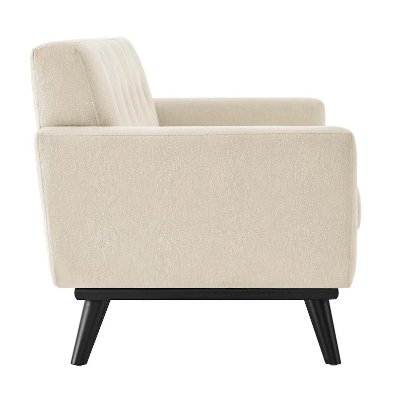 Causeuse en tissu à chevrons avec coussin touffeté et pieds en bois noir, 2 places, Gris clair/Beige/Ivoire/Anthracite