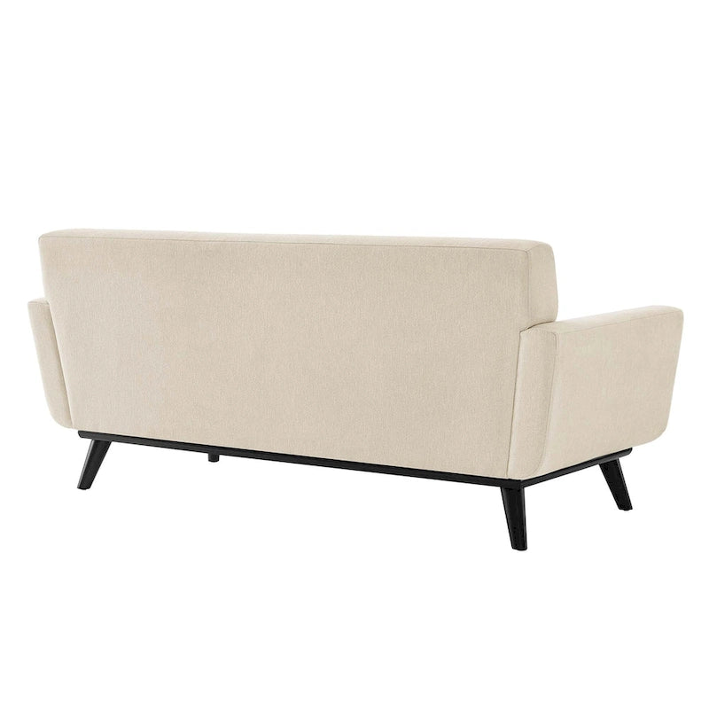 Causeuse en tissu à chevrons avec coussin touffeté et pieds en bois noir, 2 places, Gris clair/Beige/Ivoire/Anthracite